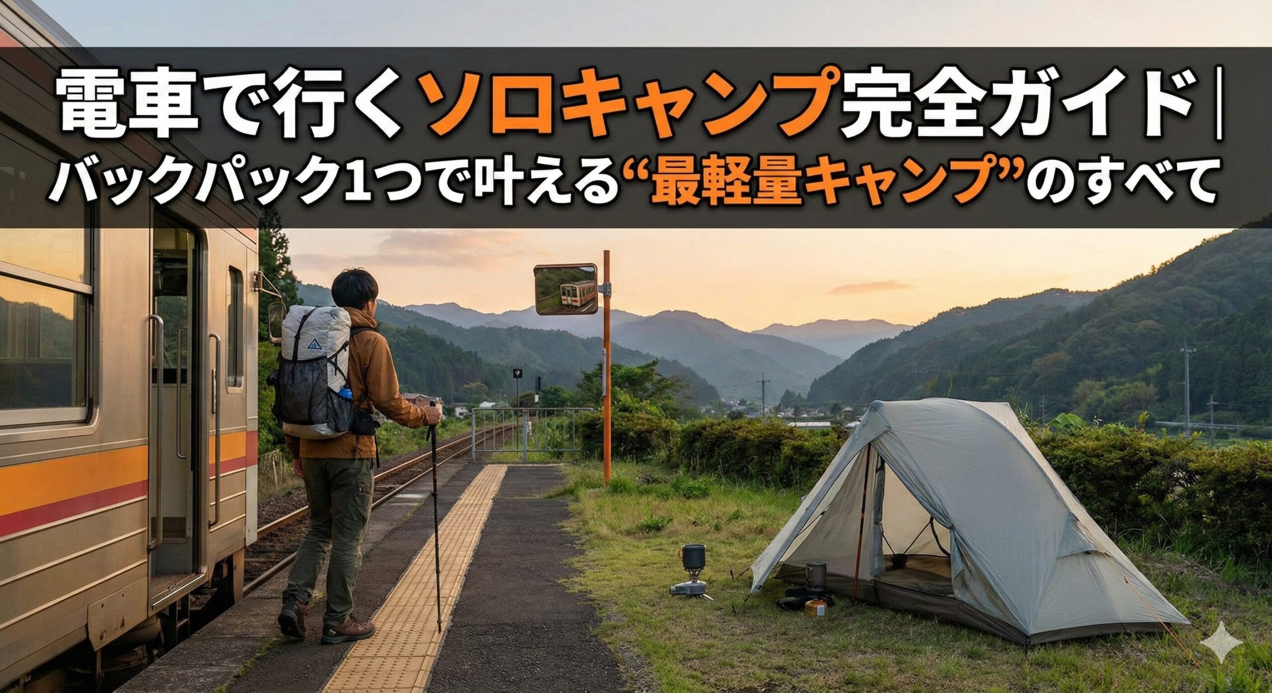 ャンプ場でLEDランタンやポータブル電源を並べた防災兼用キャンプギアの集合写真